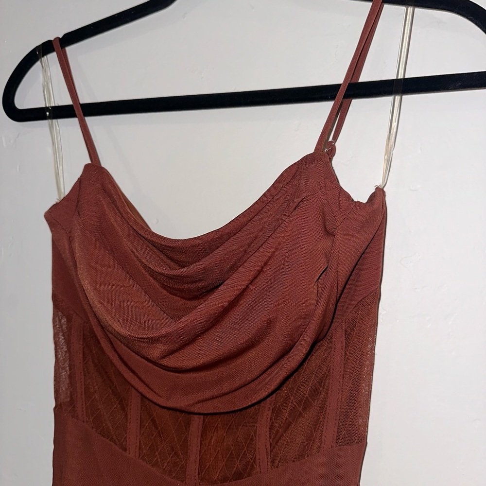 Rust Brown Cowl Neck Dress